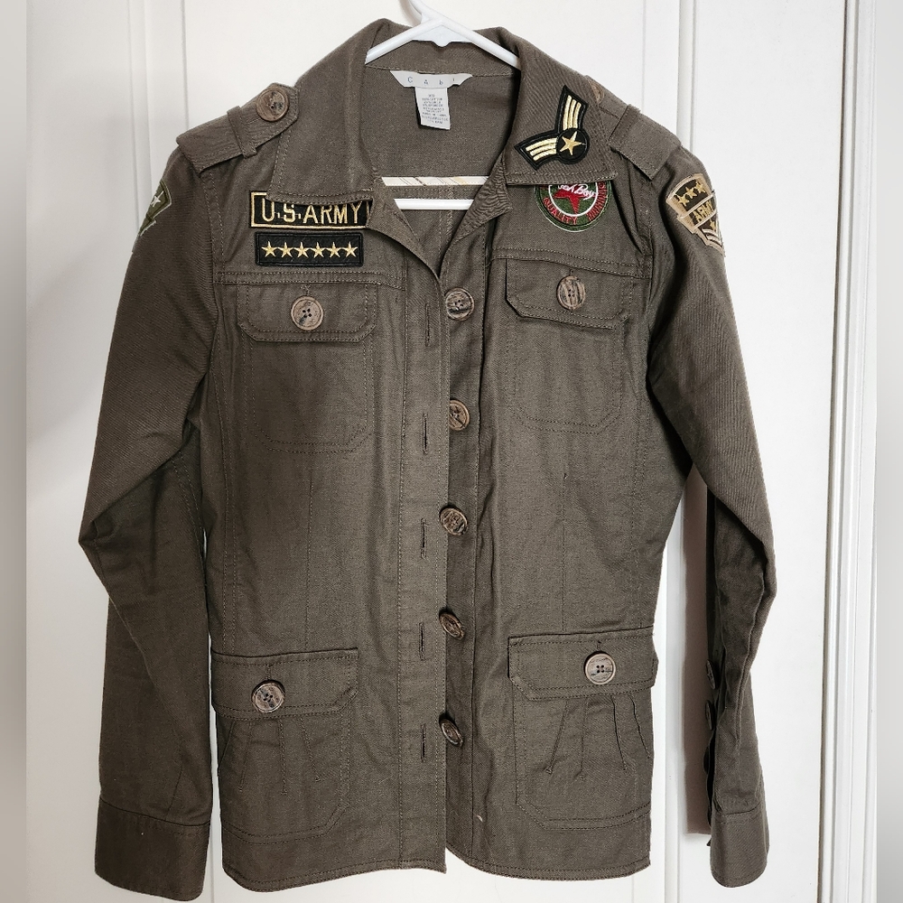 CAbi Women Army Green Jacket with Military Patches